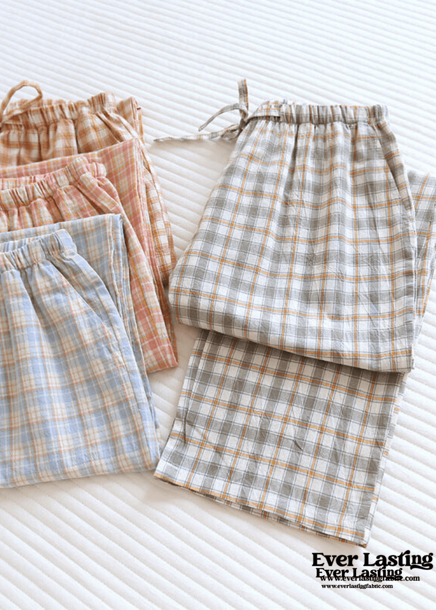 Plaid Washed Cotton Pajama Pants / Blue