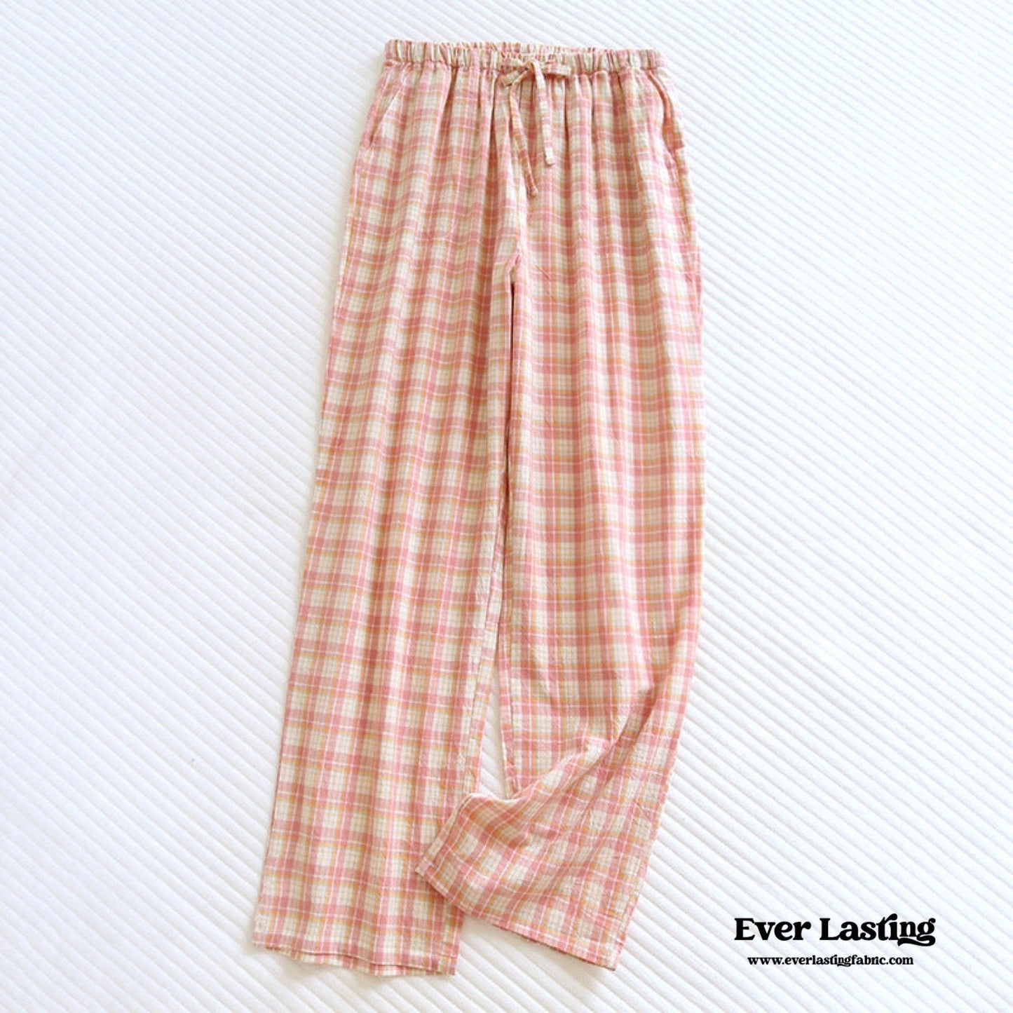 Plaid Washed Cotton Pajama Pants / Blue