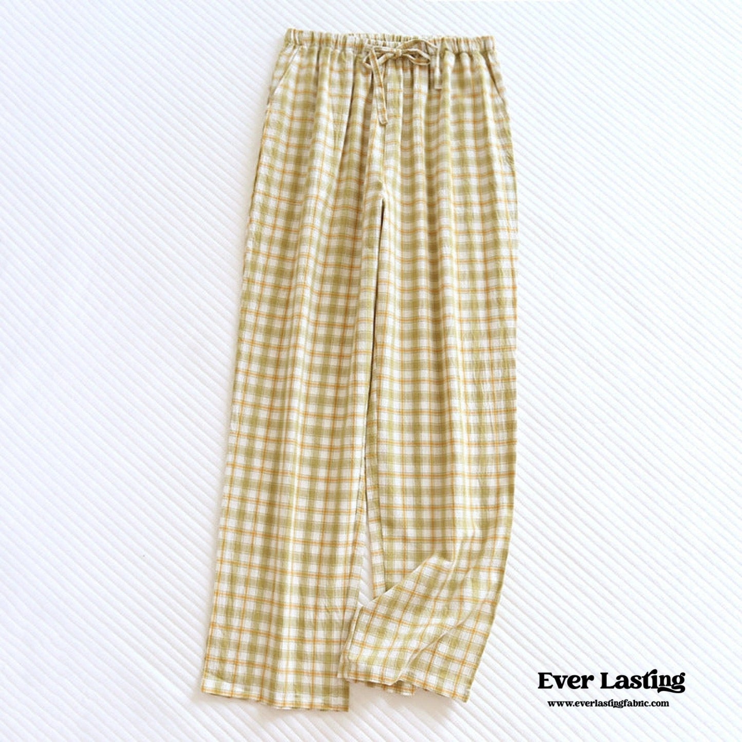 Plaid Washed Cotton Pajama Pants / Blue