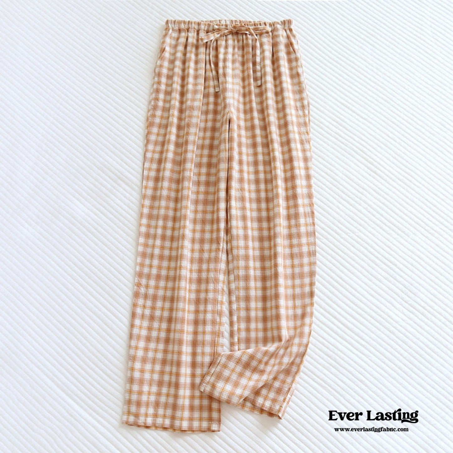Plaid Washed Cotton Pajama Pants / Blue