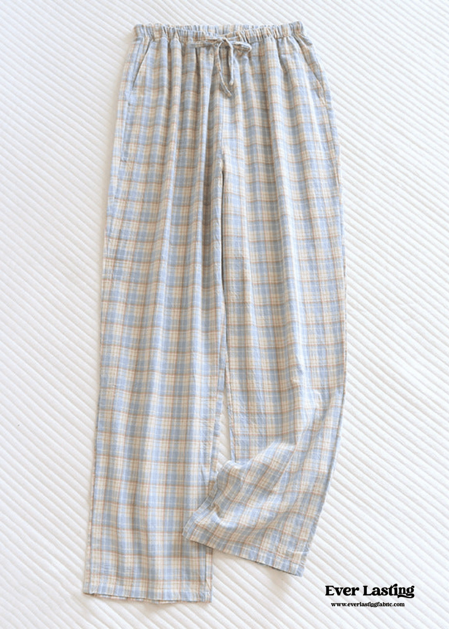 Plaid Washed Cotton Pajama Pants / Blue