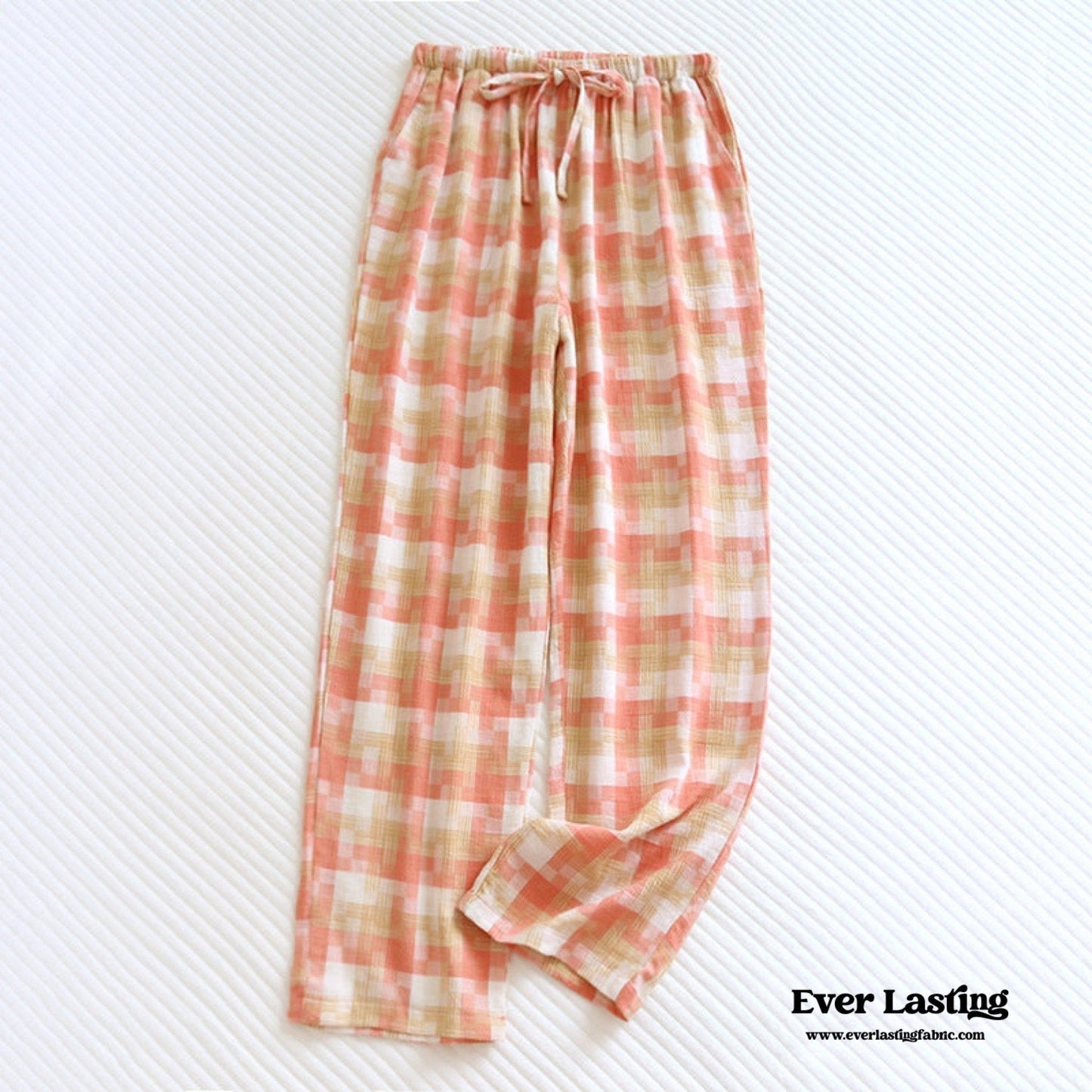 Plaid Washed Cotton Pajama Pants / Blue