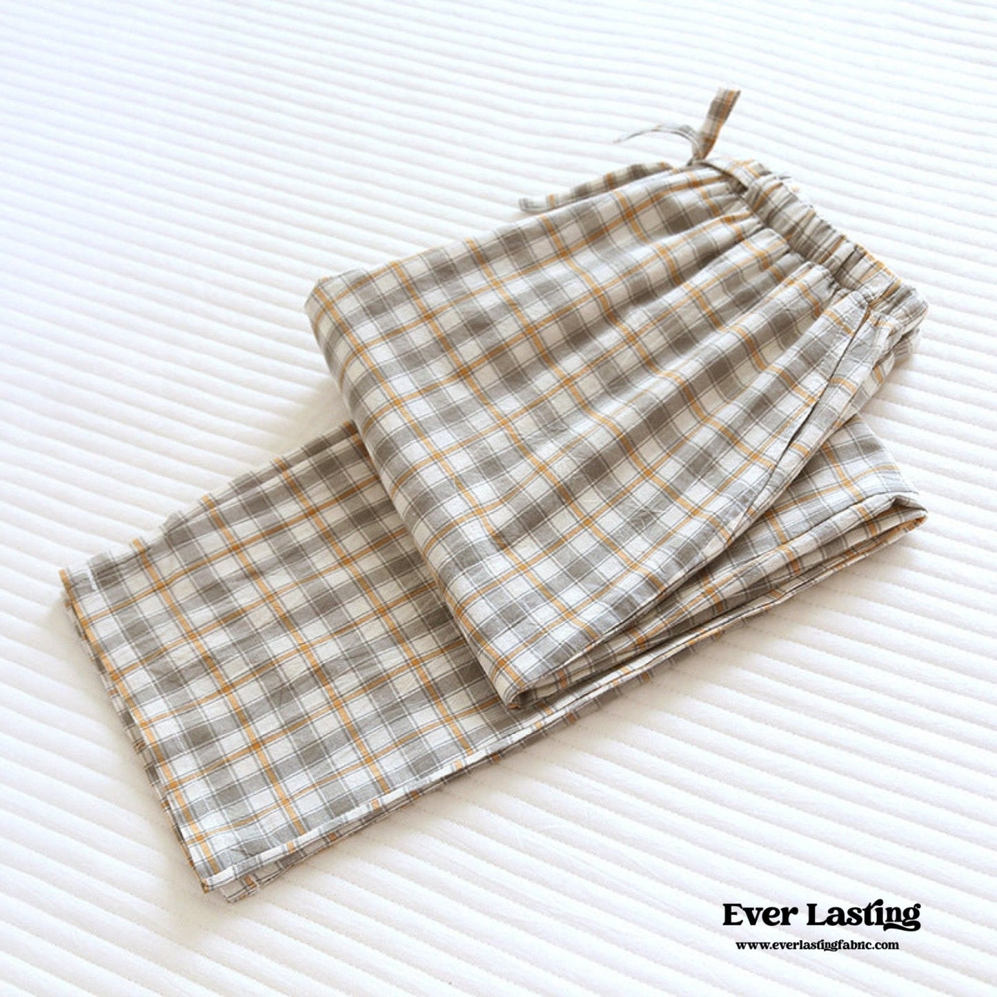Plaid Washed Cotton Pajama Pants / Blue