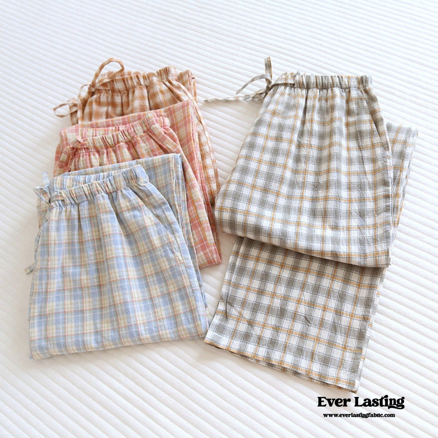Plaid Washed Cotton Pajama Pants / Blue