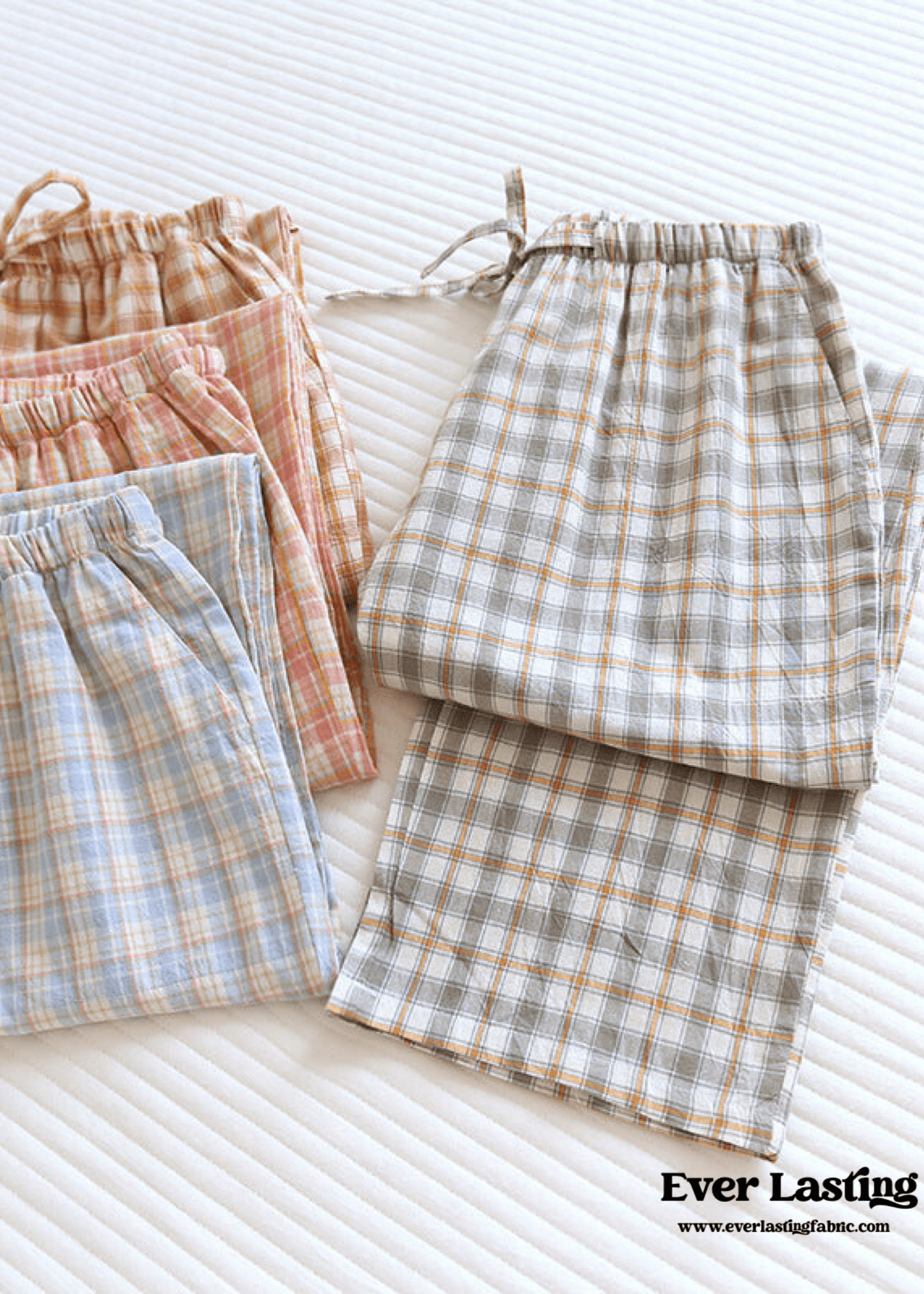 Plaid Washed Cotton Pajama Pants / Orange