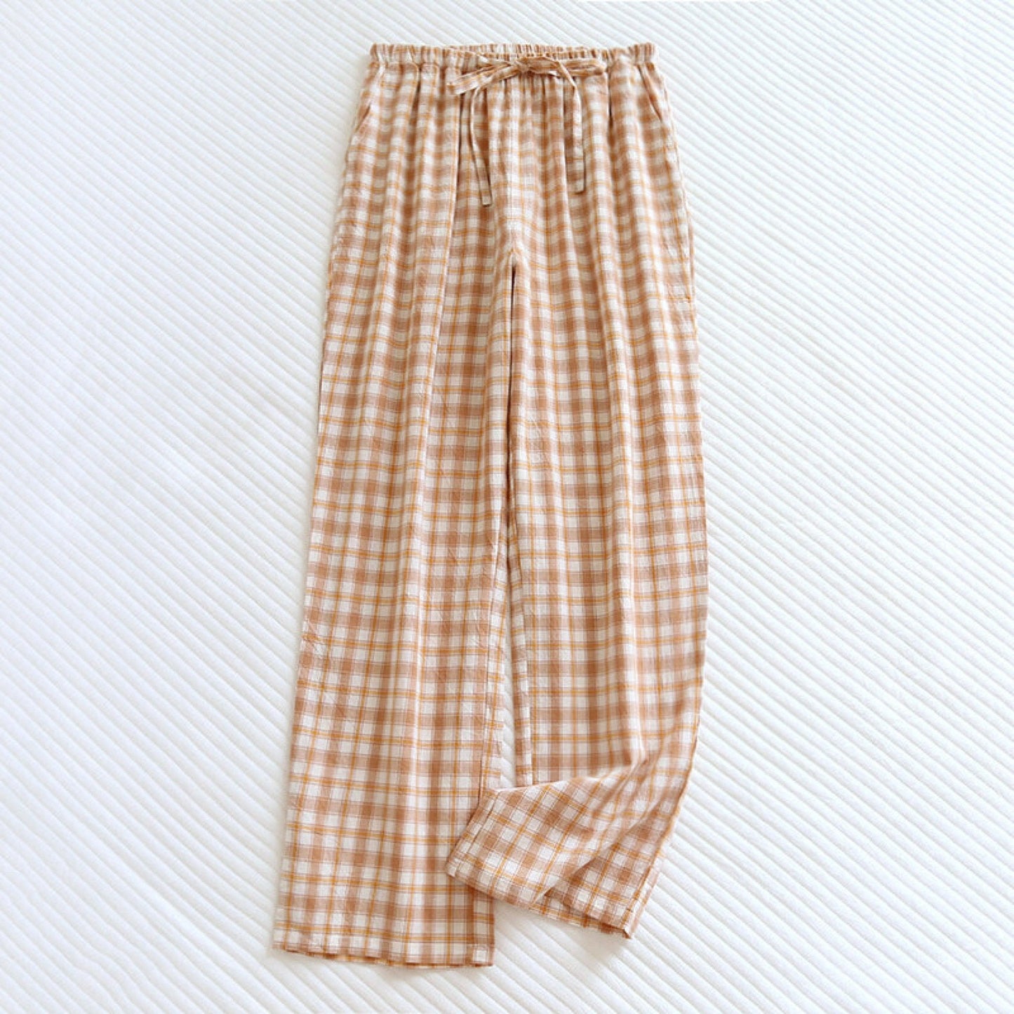 Plaid Washed Cotton Pajama Pants / Orange