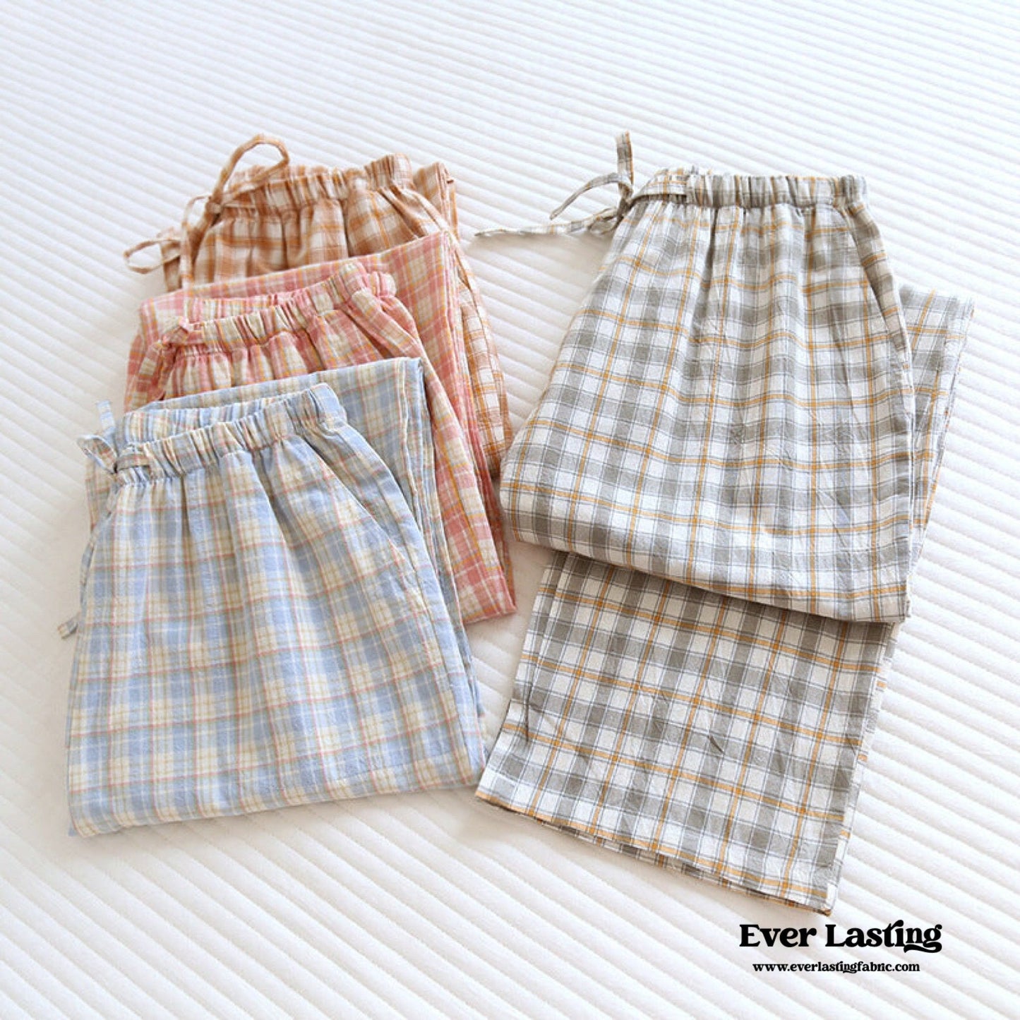 Plaid Washed Cotton Pajama Pants / Orange