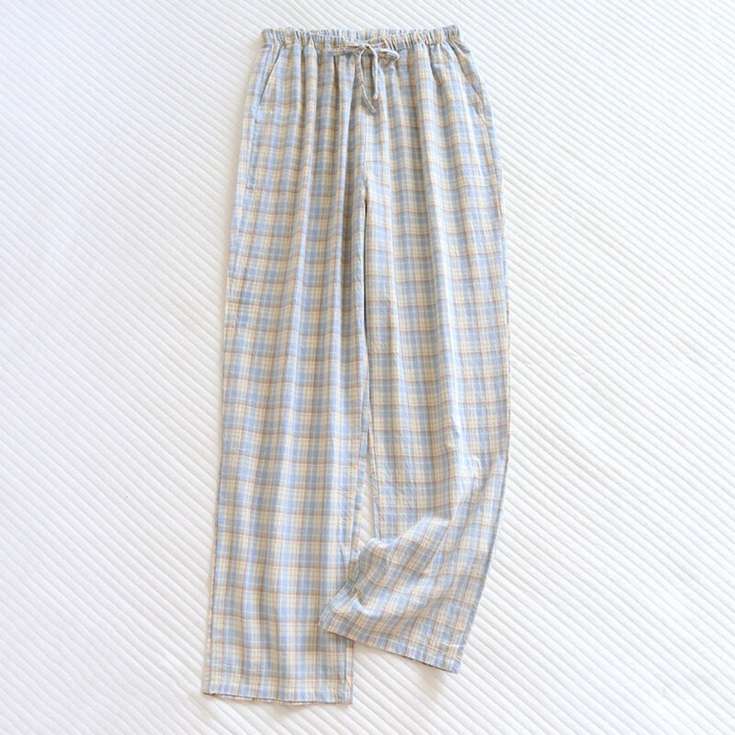 Plaid Washed Cotton Pajama Pants / Orange