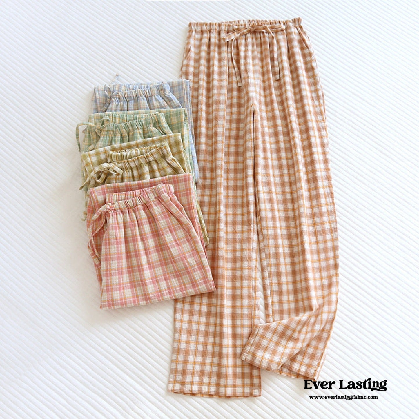 Plaid Washed Cotton Pajama Pants / Pink