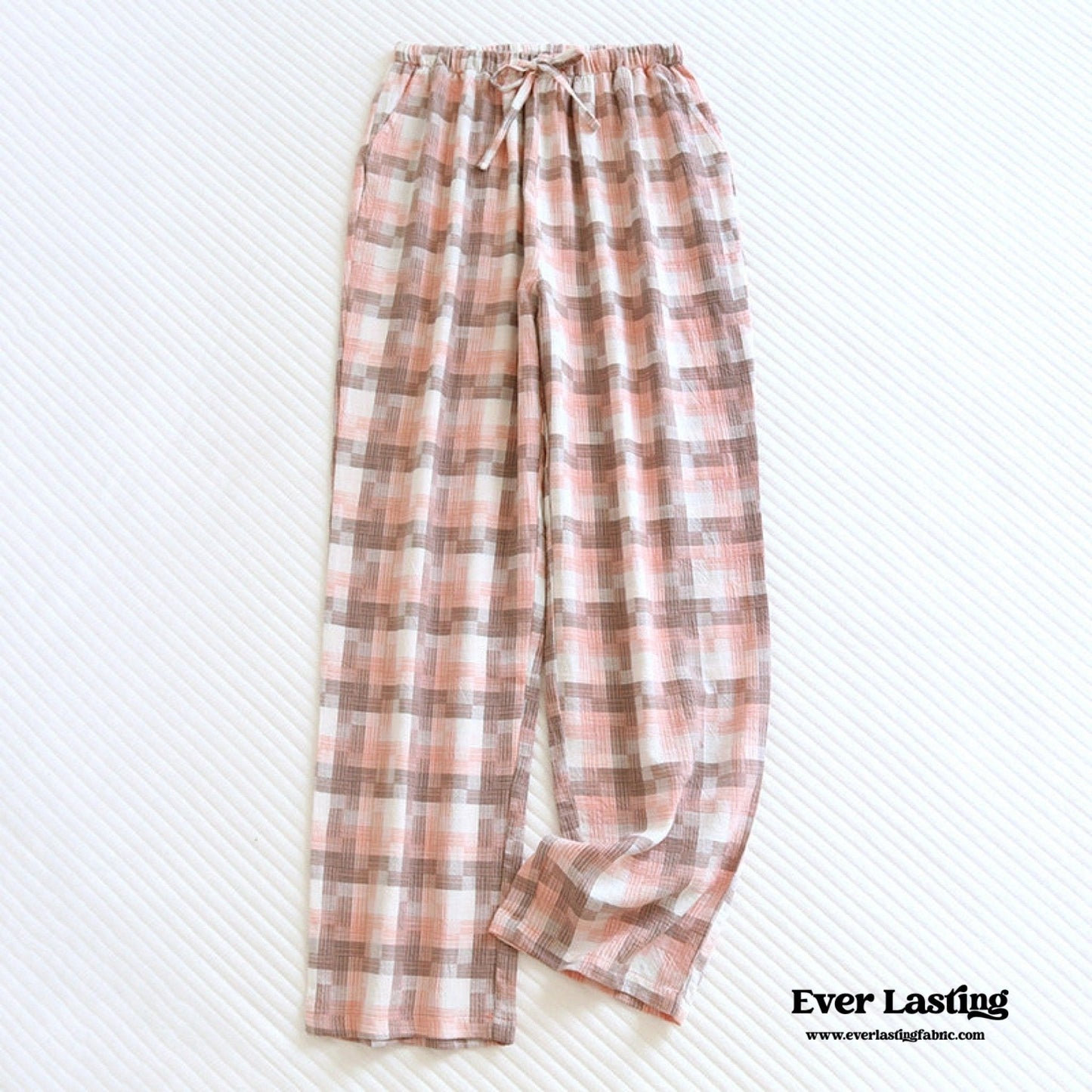 Plaid Washed Cotton Pajama Pants / Pink