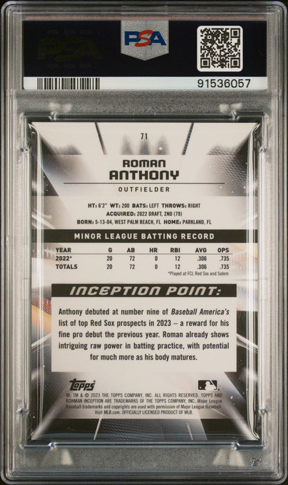 Graded 2023 Topps Bowman Inception Roman Anthony #71 Rookie RC Baseball Card PSA 10 Gem Mint