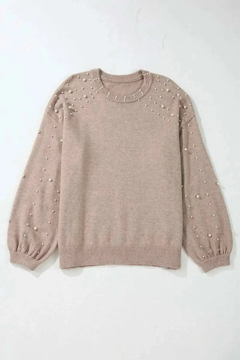 Women's Plus Size Sweater - Pearl Detail Round Neck - Chic & Comfy