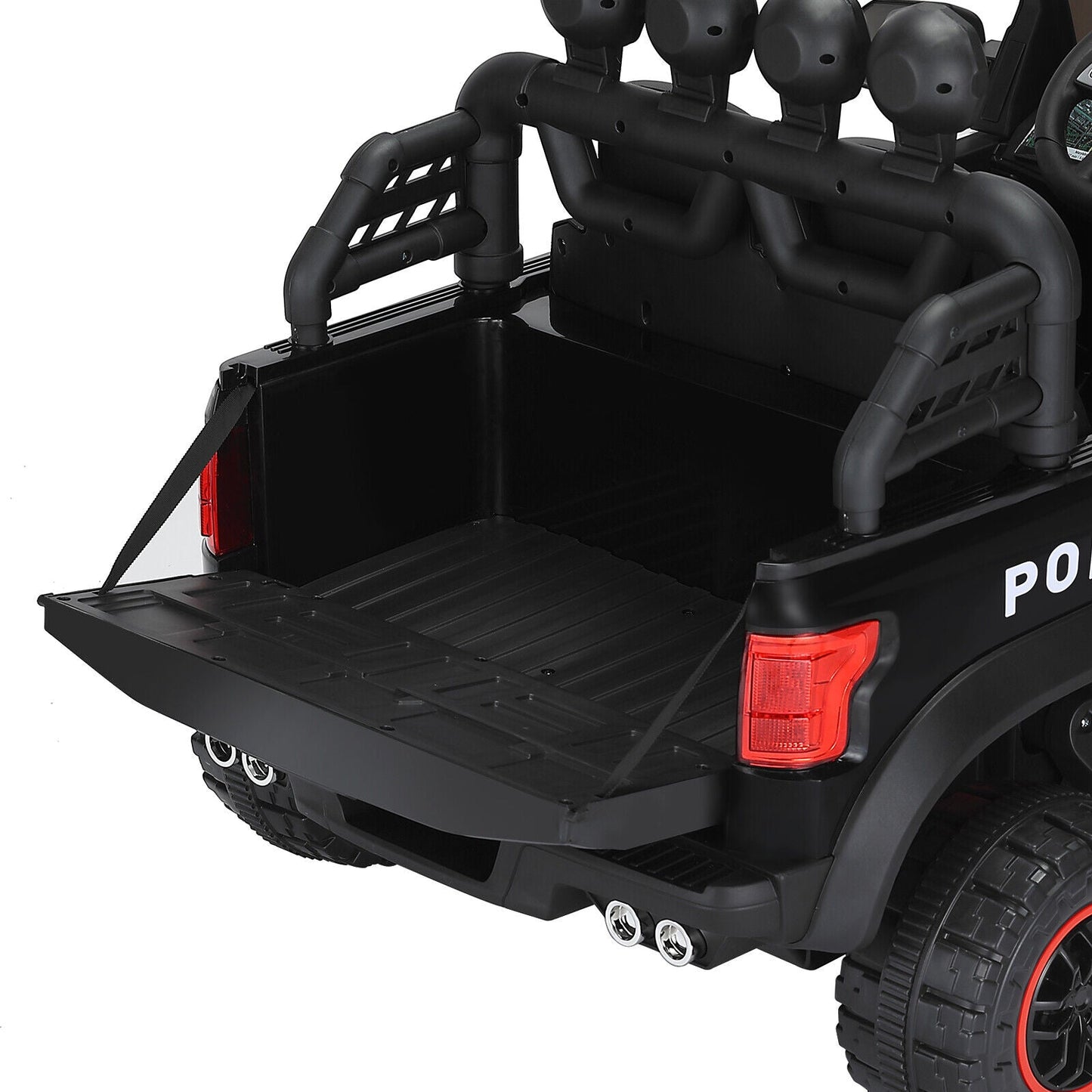 Police Car Truck for Kids with 12V Battery, 6 Wheels, LED Lights, Intercom, Siren, and Remote Control