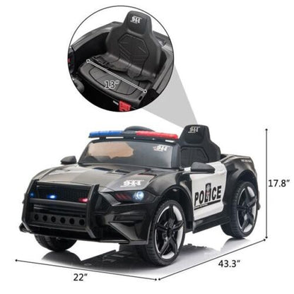 Police Sports Car for Kids with Remote Control, LED Lights, and Siren - 12V Ride On Toy