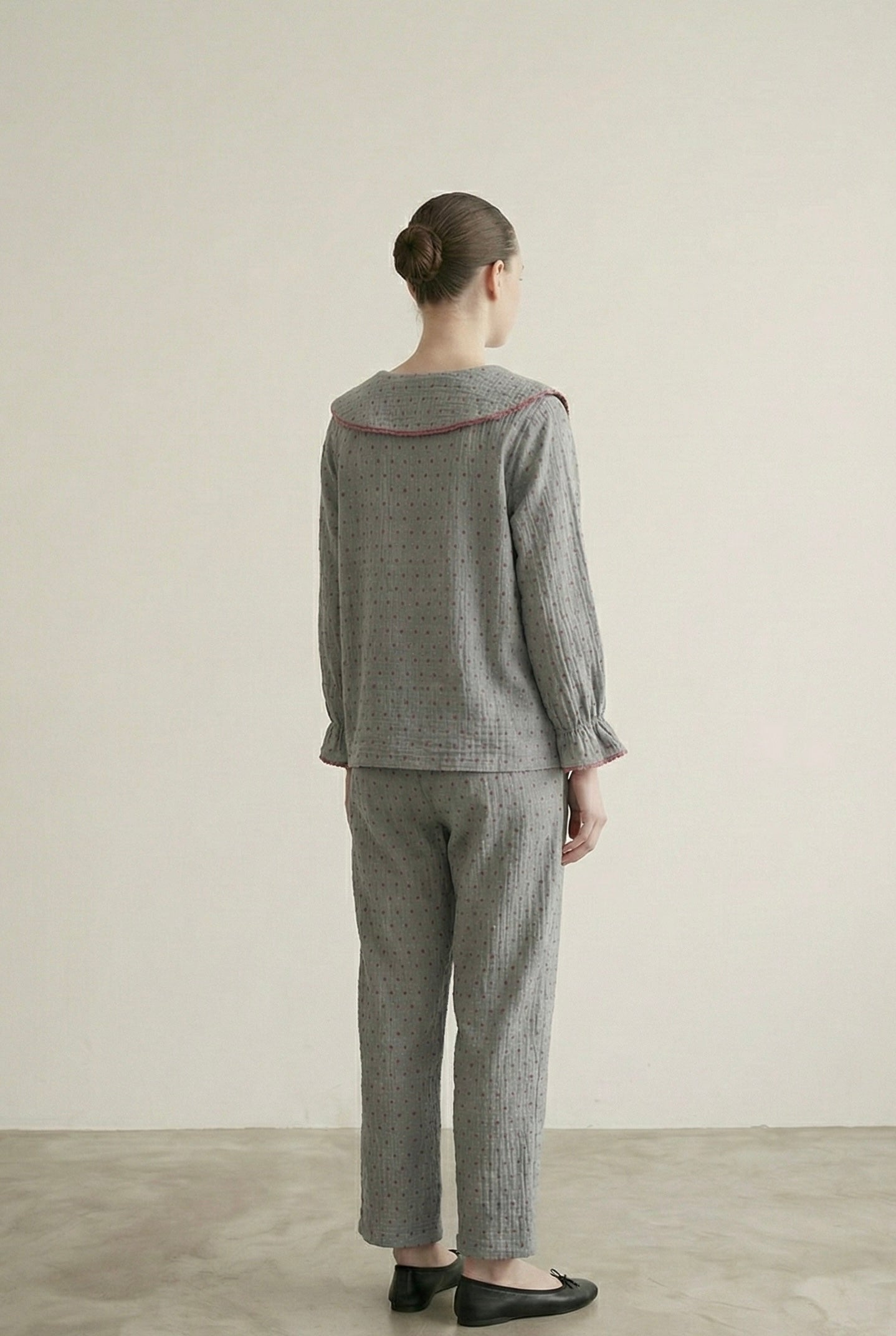 Polka Dot Cute Collared Pajama Set