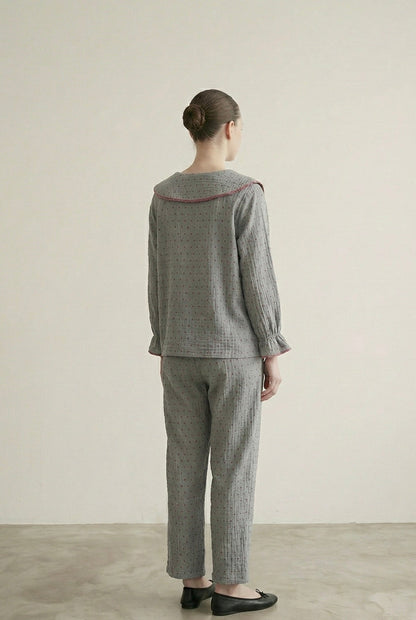 Polka Dot Cute Collared Pajama Set