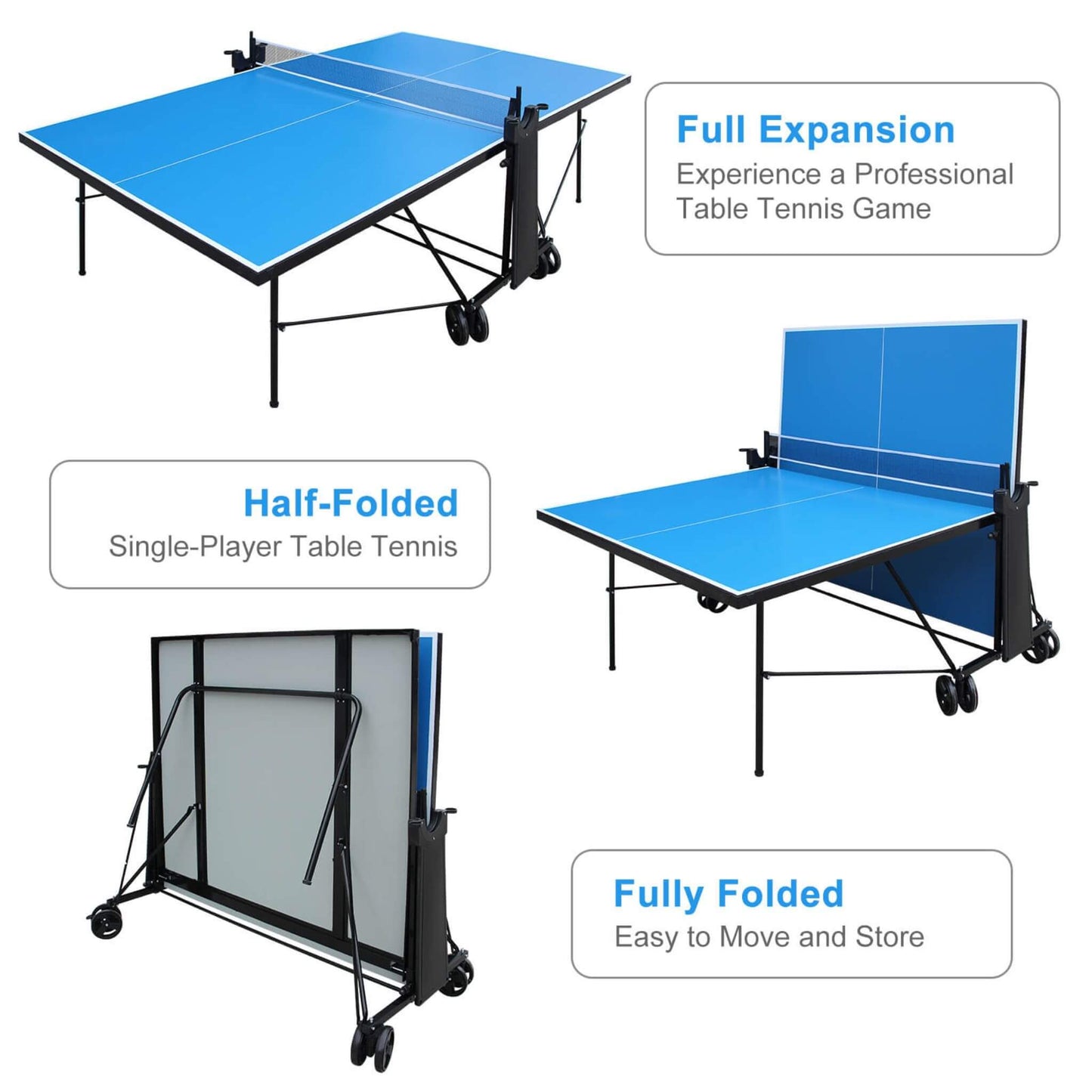 Portable 108-Inch Full-Size Table Tennis Table Set With Net, Paddles And Balls (SAK50384)