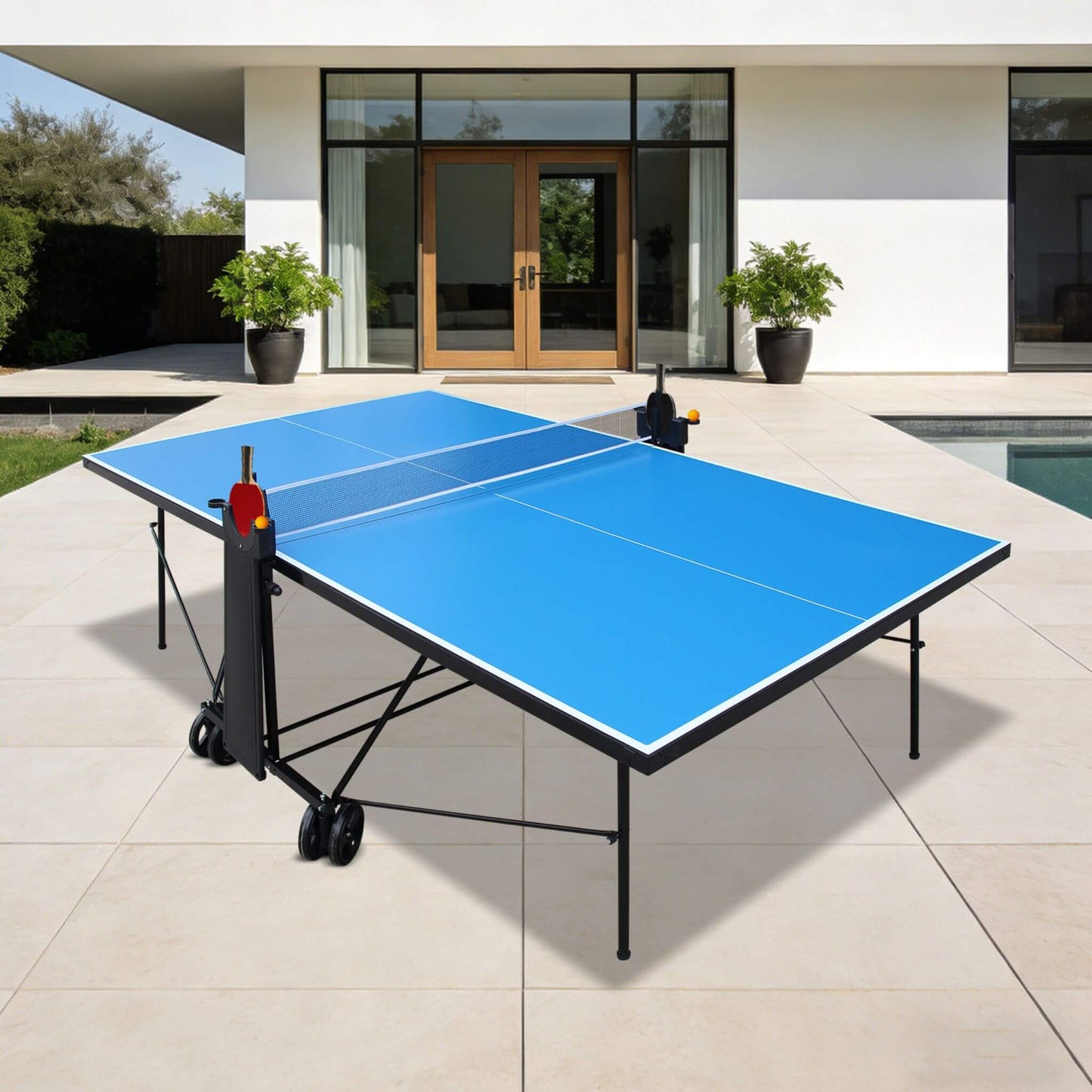 Portable 108-Inch Full-Size Table Tennis Table Set With Net, Paddles And Balls (SAK50384)