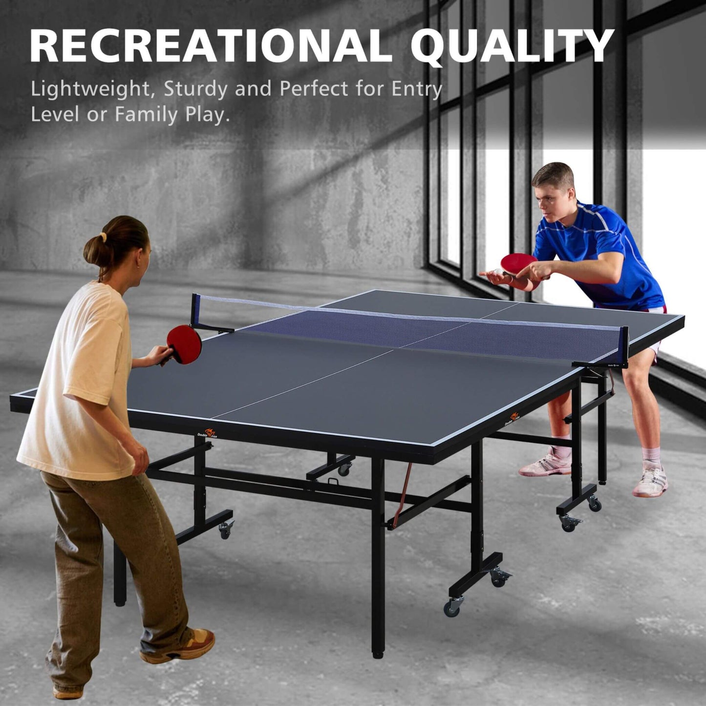 9FT Portable Mid-Size Ping Pong Table Set With Paddles, Balls, And Net (SAK82019)