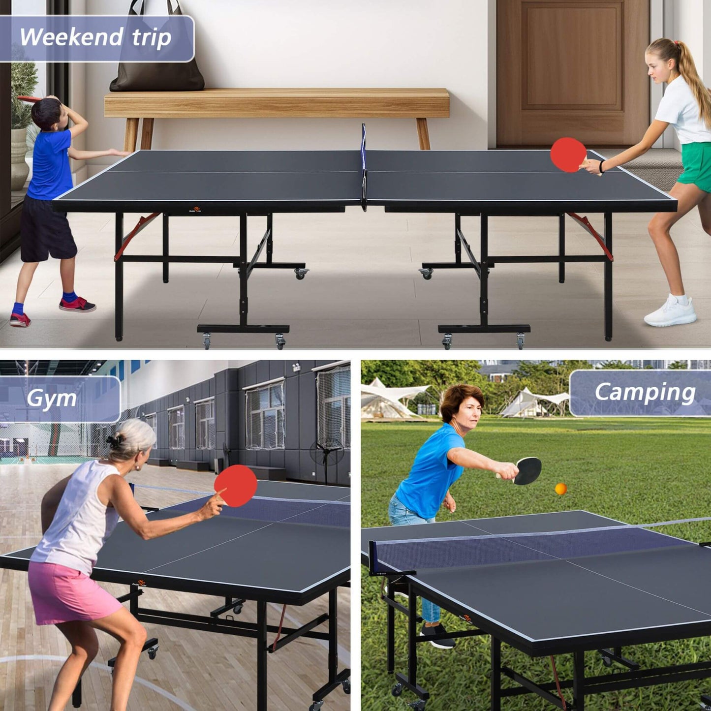 9FT Portable Mid-Size Ping Pong Table Set With Paddles, Balls, And Net (SAK82019)