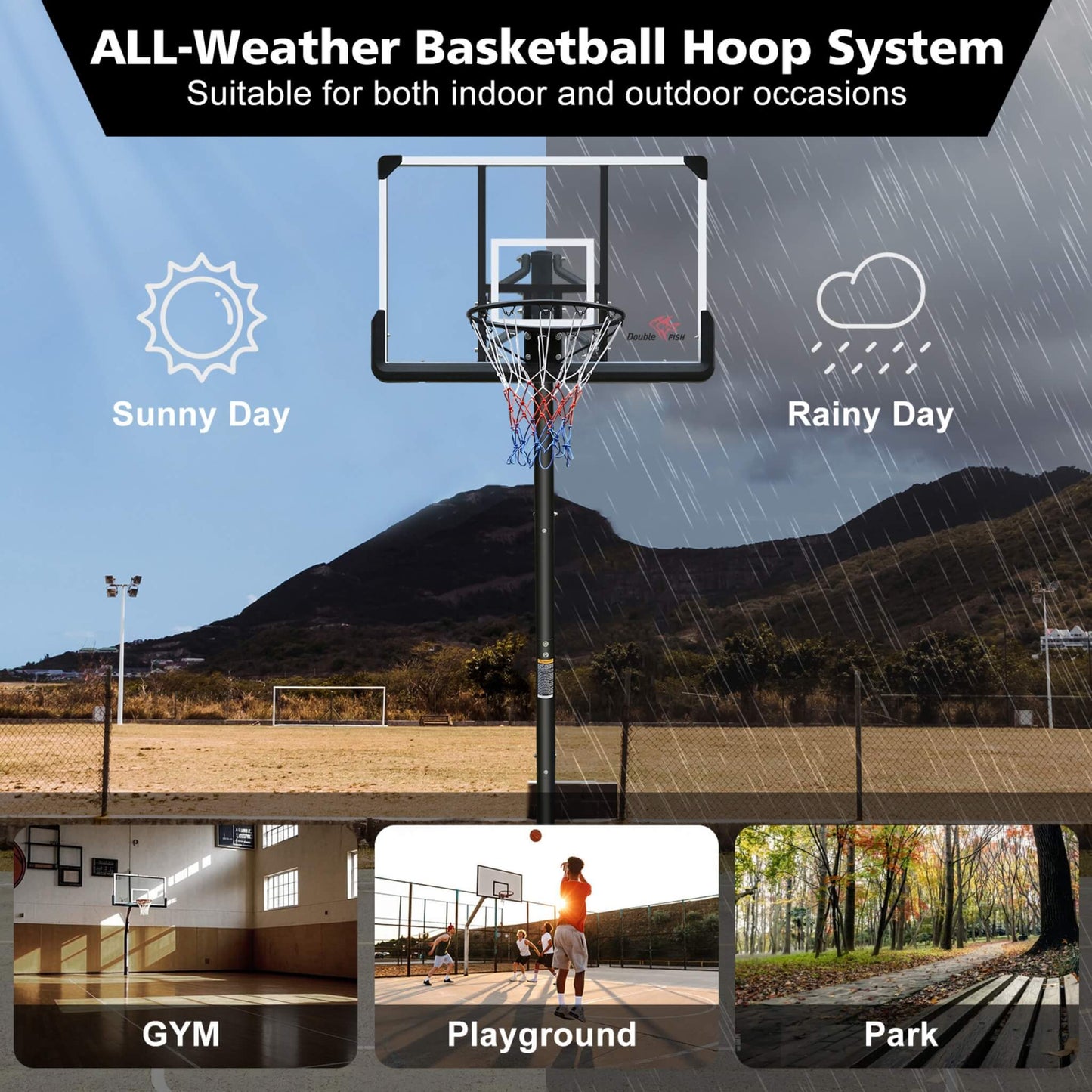 Portable Outdoor All-Weather Height Adjustable Basketball Hoop With 44-Inch Backboard And Wheels, 10FT (SAK58741)