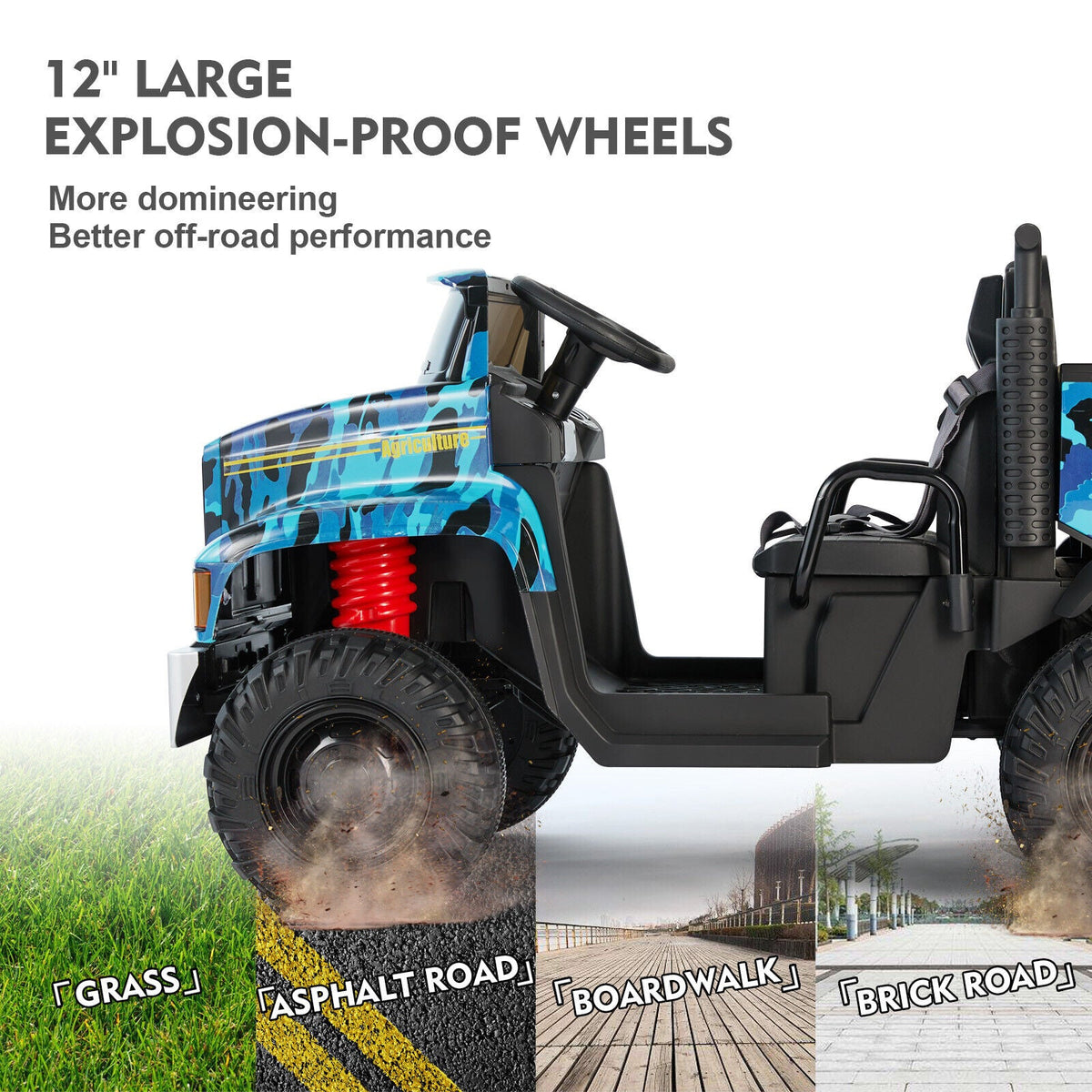 2-Seater 24V Battery Powered Kids Ride-On Truck with Camo Design and 3-Speed RC Control