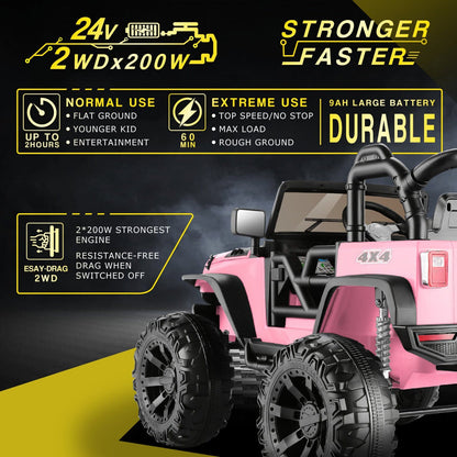 Powerful 24V 2-Seater Kids Ride on Truck with 3 Speeds, LED Light, and Remote Control