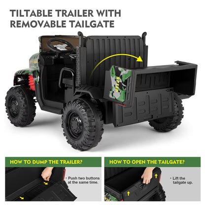 Powerful 24V Battery-Powered 2-Seater Kids Ride On Tractor with Dump Bed and RC Control