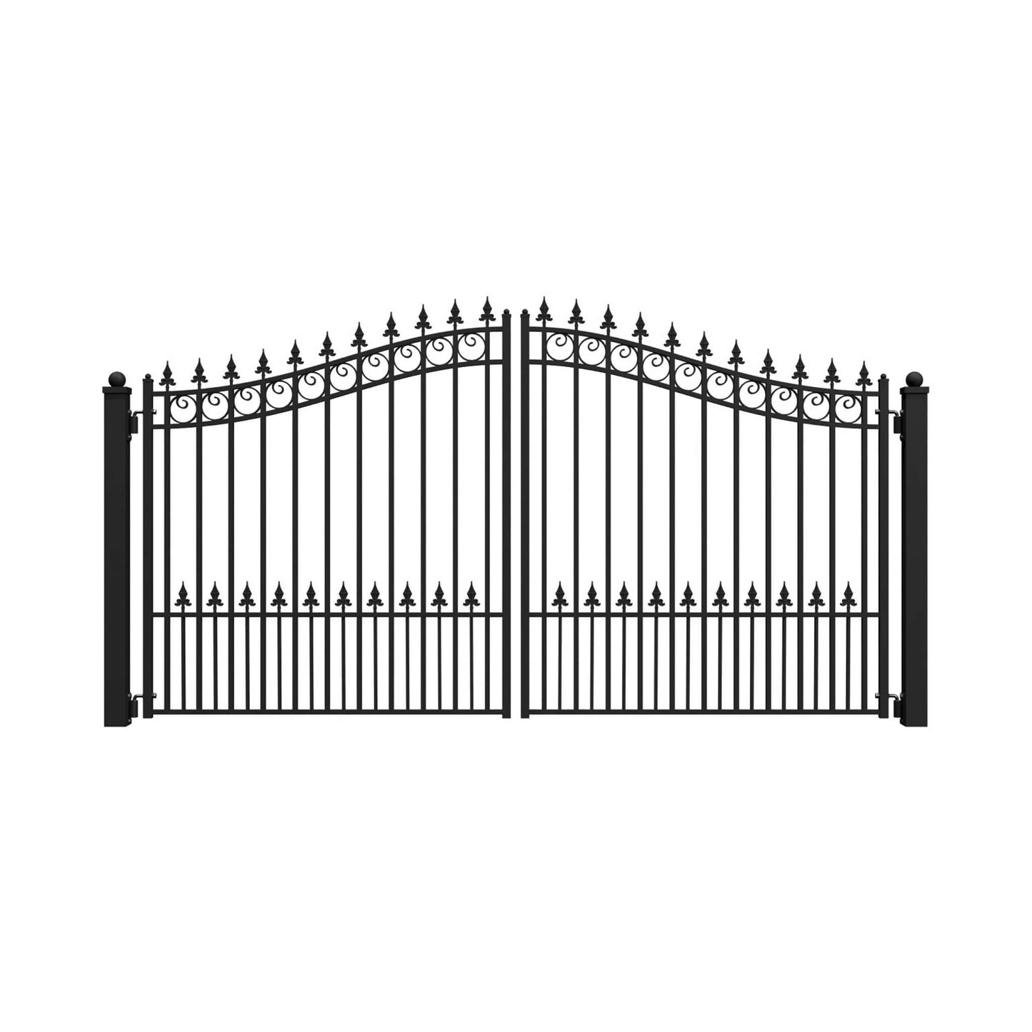 [12-18FT] Heavy-Duty Prague-Style Powder-Coated Galvanized Steel Dual Swing Driveway Gate (SAK48530)
