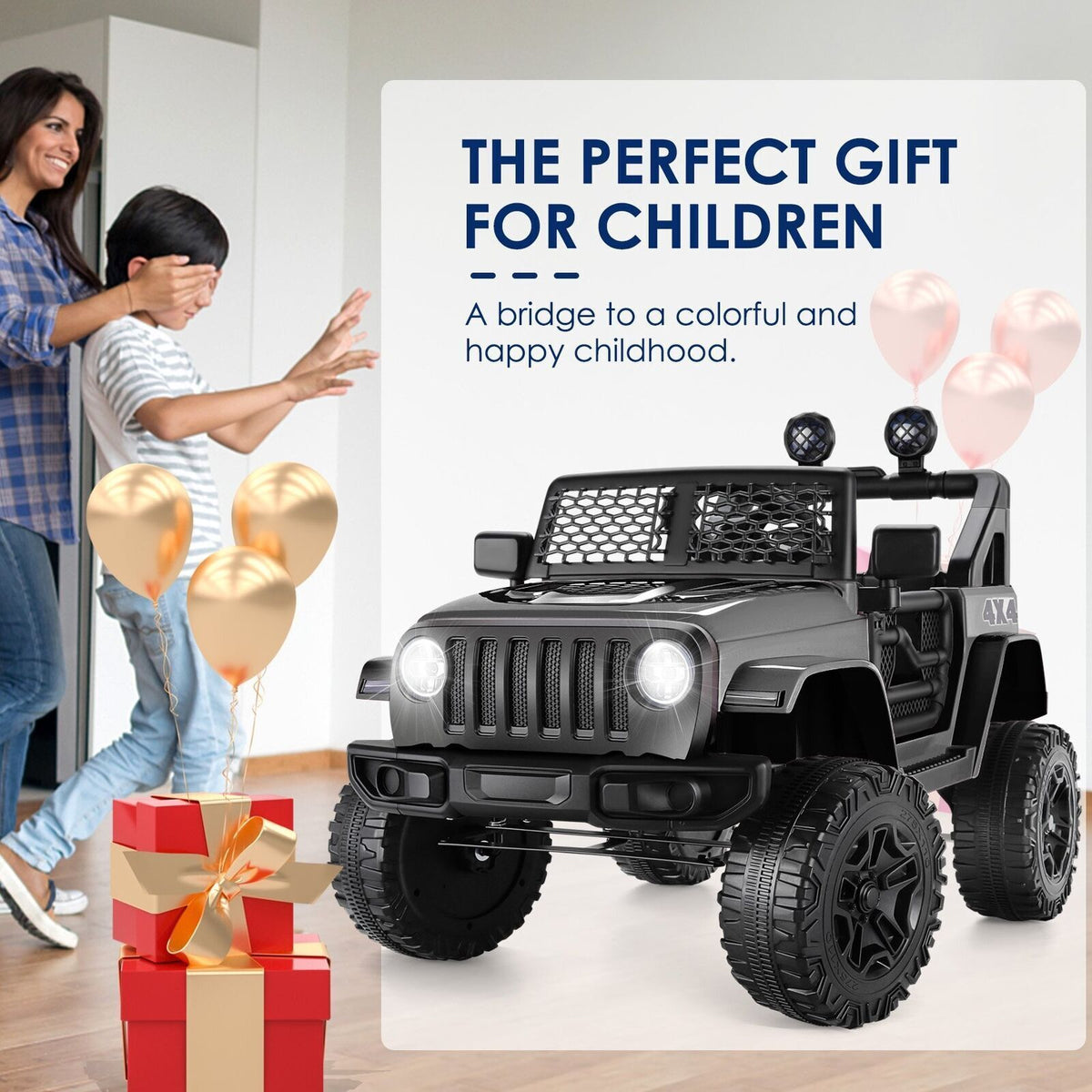 12V Electric Kids Ride-On Jeep with Music and Bluetooth Connectivity