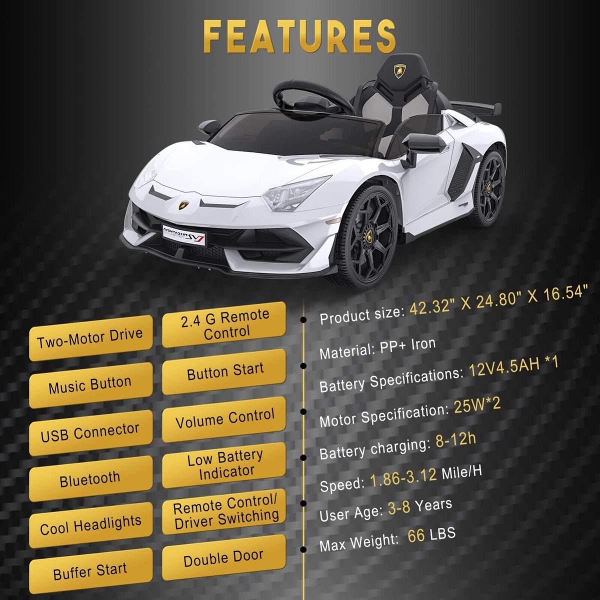 Premium 12V Electric Lamborghini Ride-On Car for Kids with Remote Control - Perfect Gift for Young Drivers