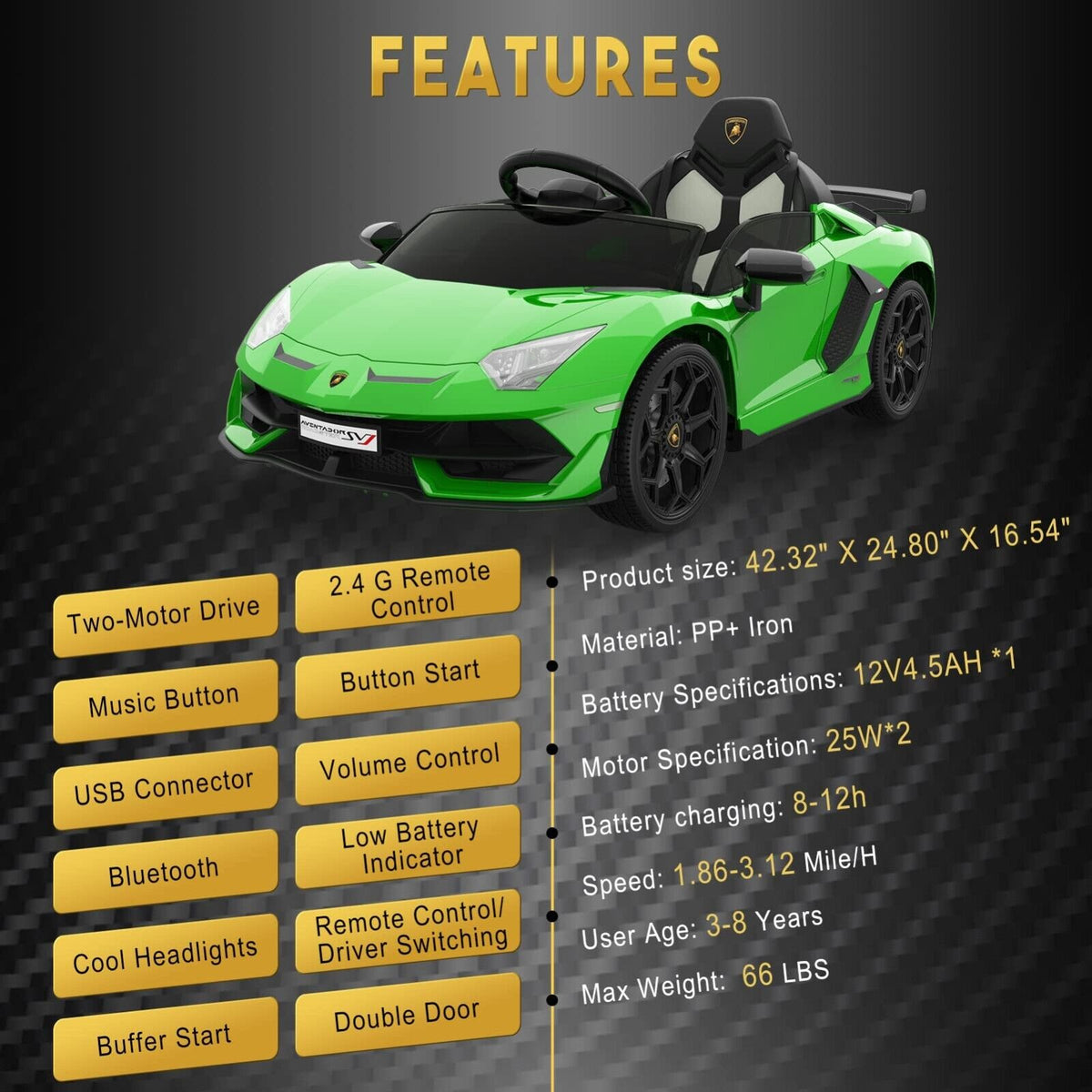Premium 12V Electric Lamborghini Ride-On Car for Kids with Remote Control - Perfect Gift for Young Drivers