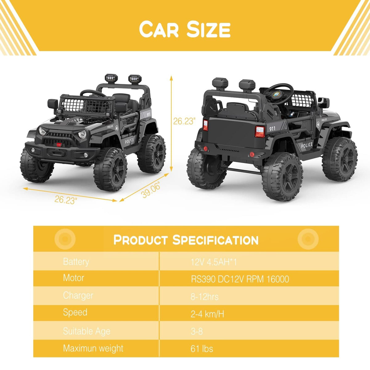Premium 12V Electric Ride On Car for Kids with Remote Control and Spring Suspension