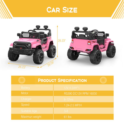 Premium 12V Electric Ride On Car for Kids with Remote Control and Spring Suspension