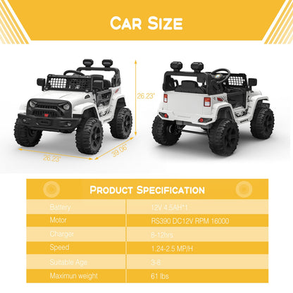 Premium 12V Electric Ride On Car for Kids with Remote Control and Spring Suspension