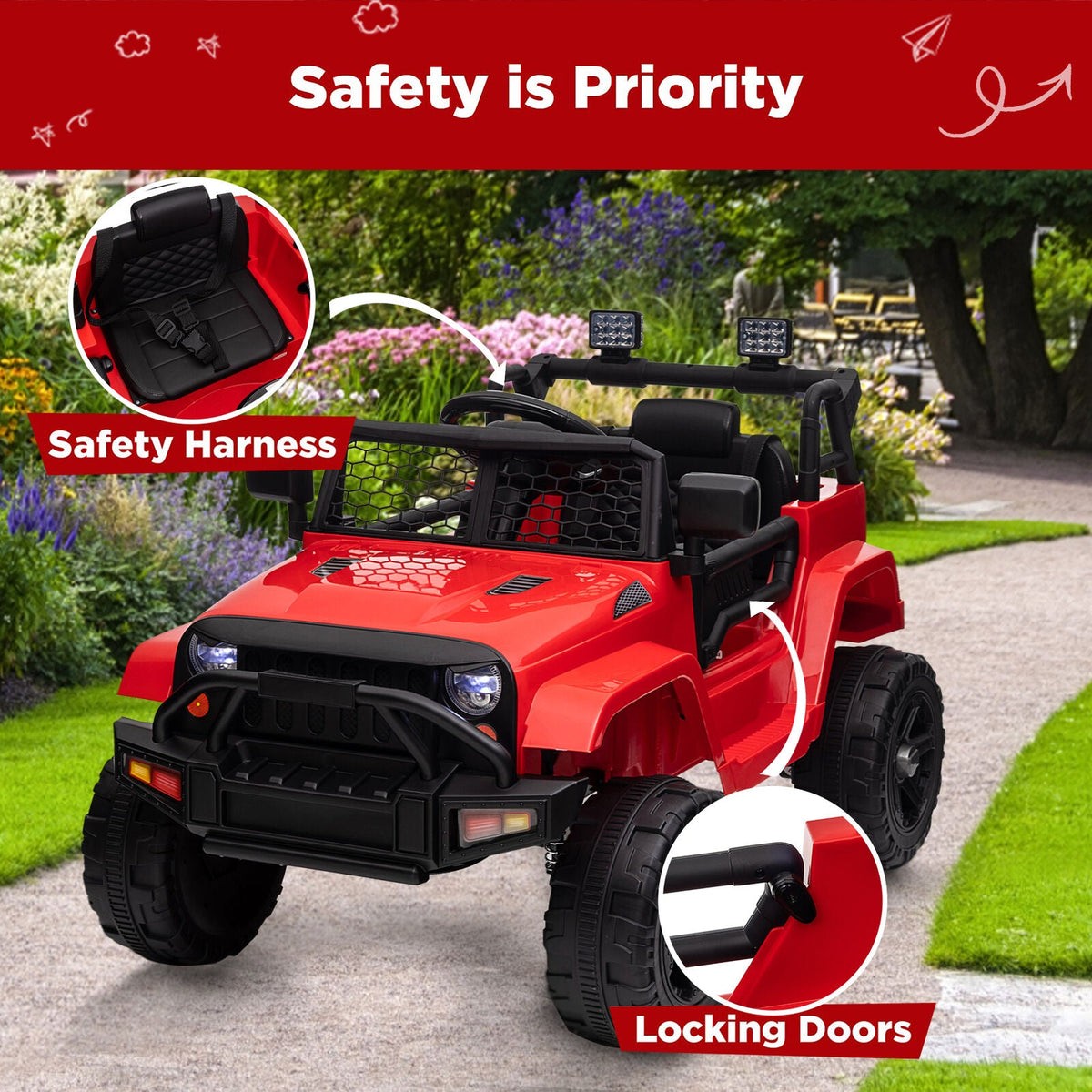 Premium 12V Ride-On Truck for Kids with 3 Speeds, Spring Suspension, Remote Control, and Lockable Door