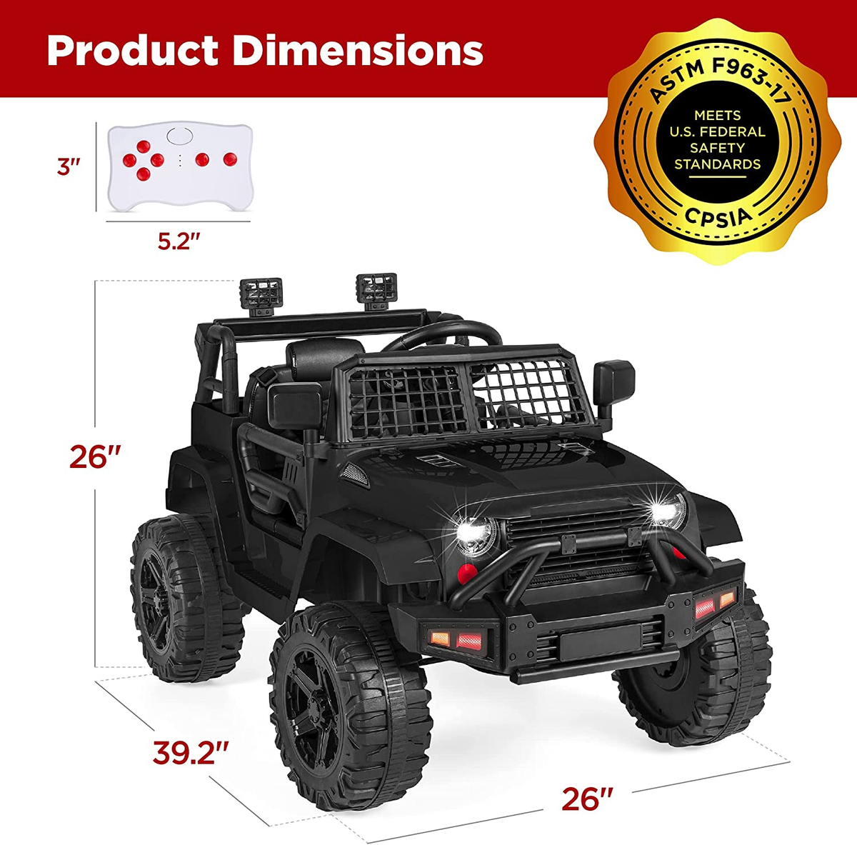 Premium 12V Ride-On Truck for Kids with Remote Control, Spring Suspension, and LED Lights