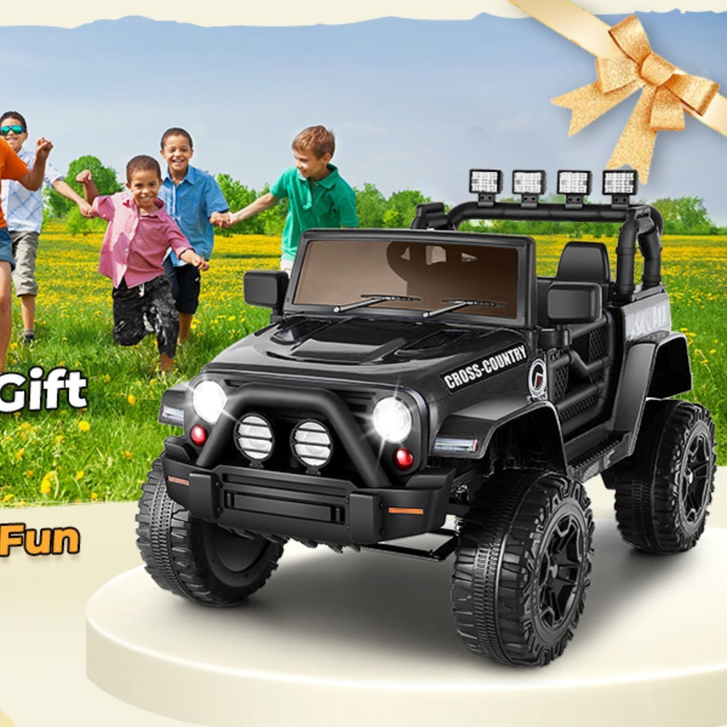 12V Electric Ride-On Car for Kids with Spring Suspension, MP3/USB/AUX, and Remote Control - 3 Speed Options
