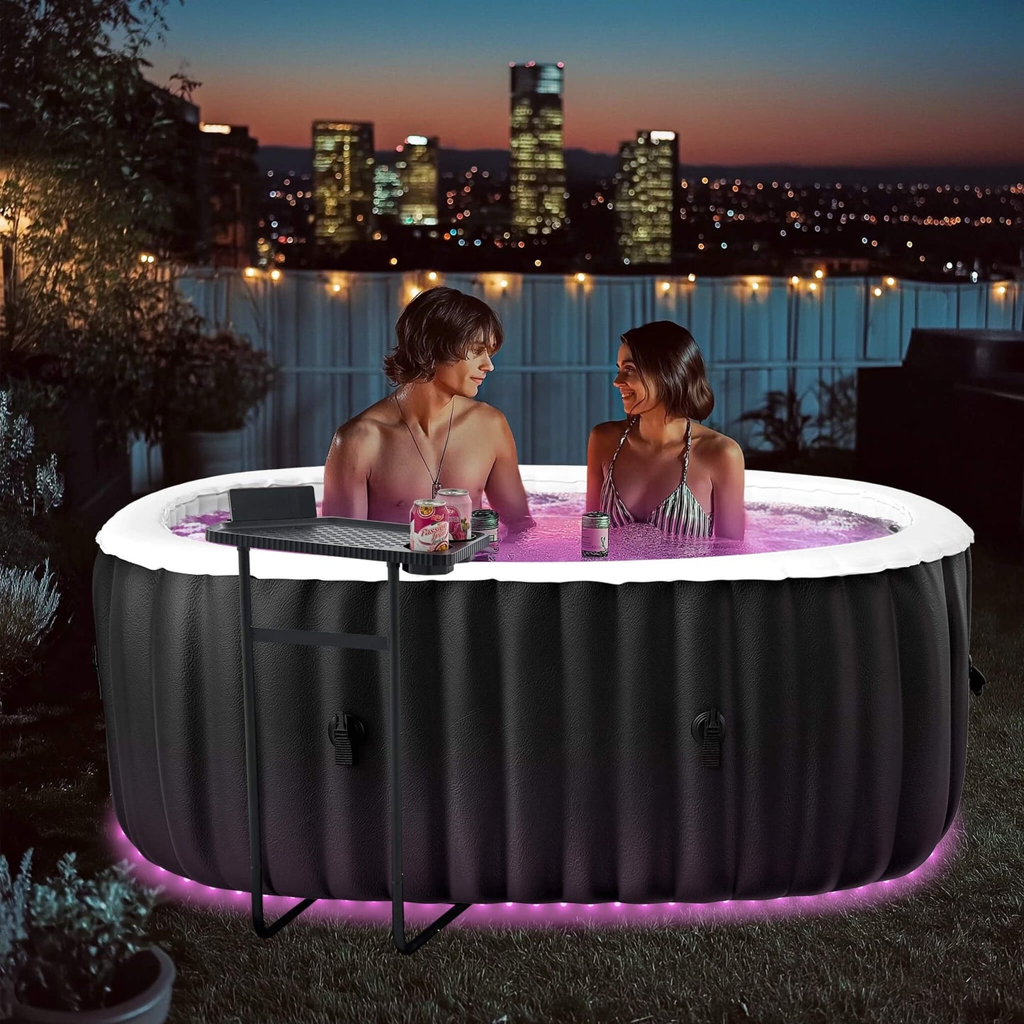 Premium 2-Person Inflatable Hot Tub Kit With 8-Color LED Lights (SAK98431)