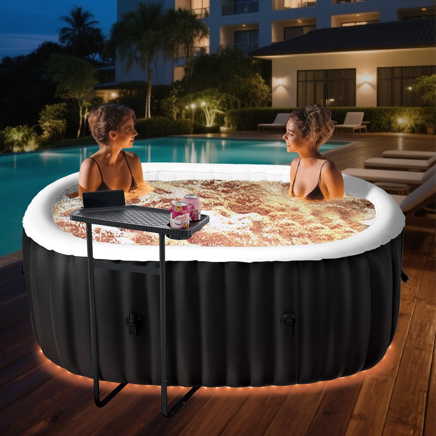 Premium 2-Person Inflatable Hot Tub Kit With 8-Color LED Lights (SAK98431)