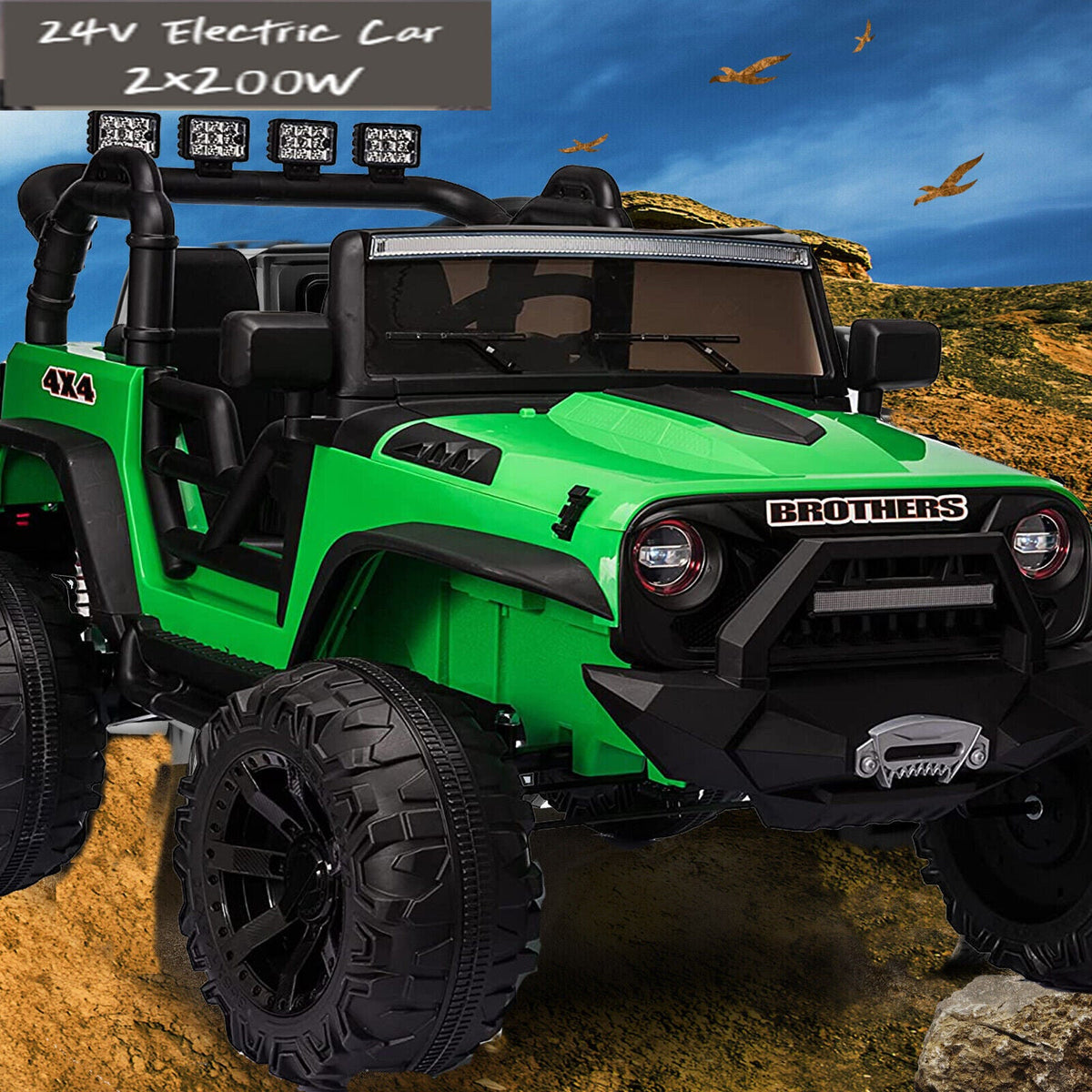 Premium 24V Jeep Ride-On Car for Kids with Music, 2 Seats, LED Lights, Remote Control, and USB Connectivity