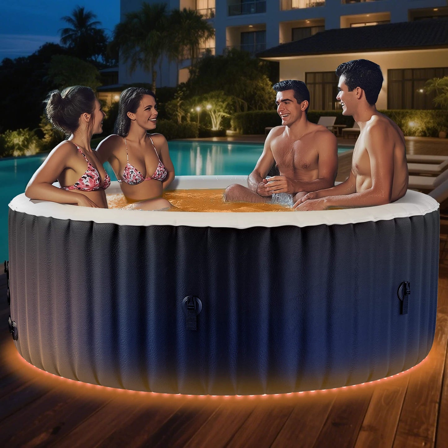 Premium Large 4-Person Inflatable Hot Tub Kit With 8-Color LED Lights (SAK20759)