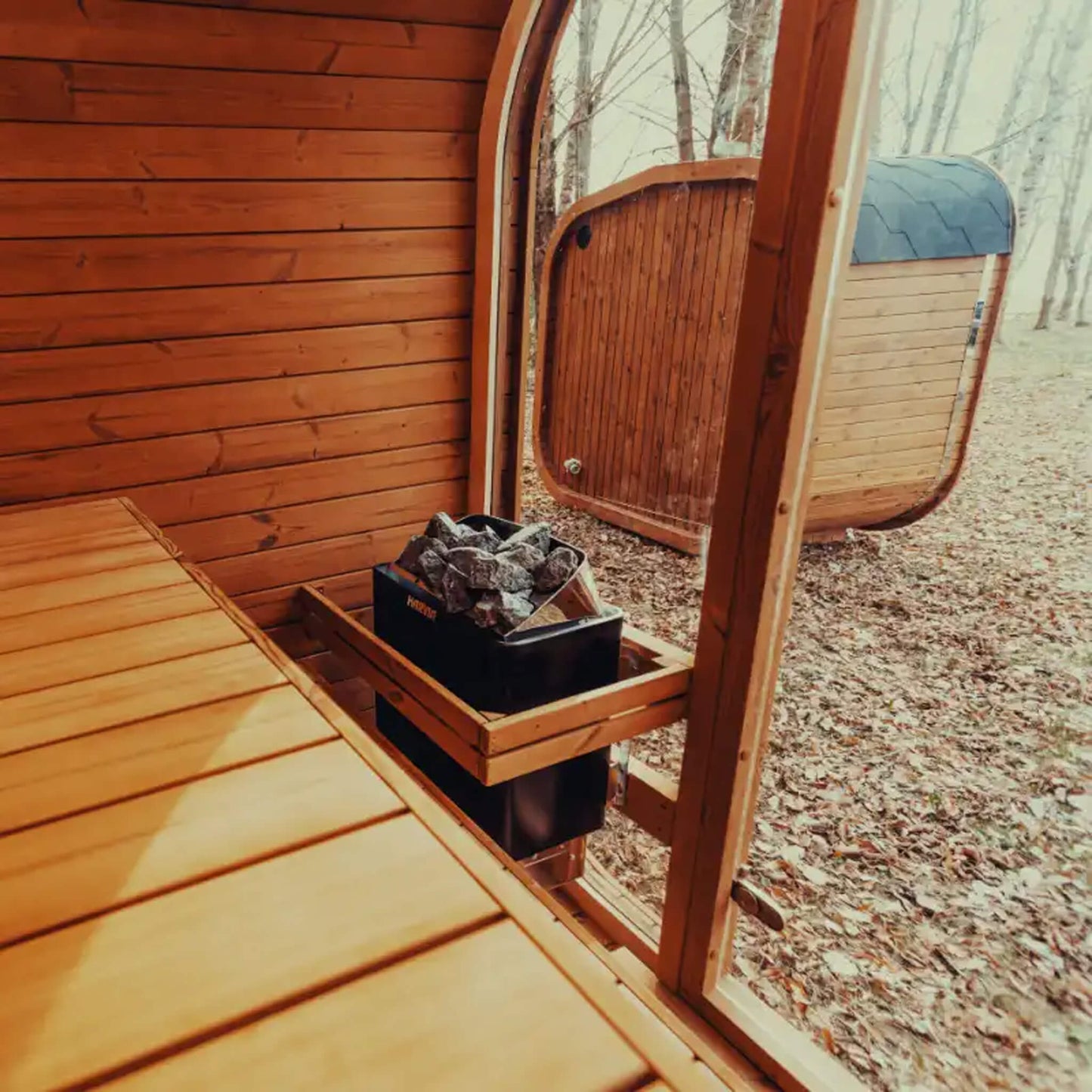 Premium 4-Person Outdoor Scandinavian ThermoWood Cube Sauna Kit With LED Lighting (SAK25470)