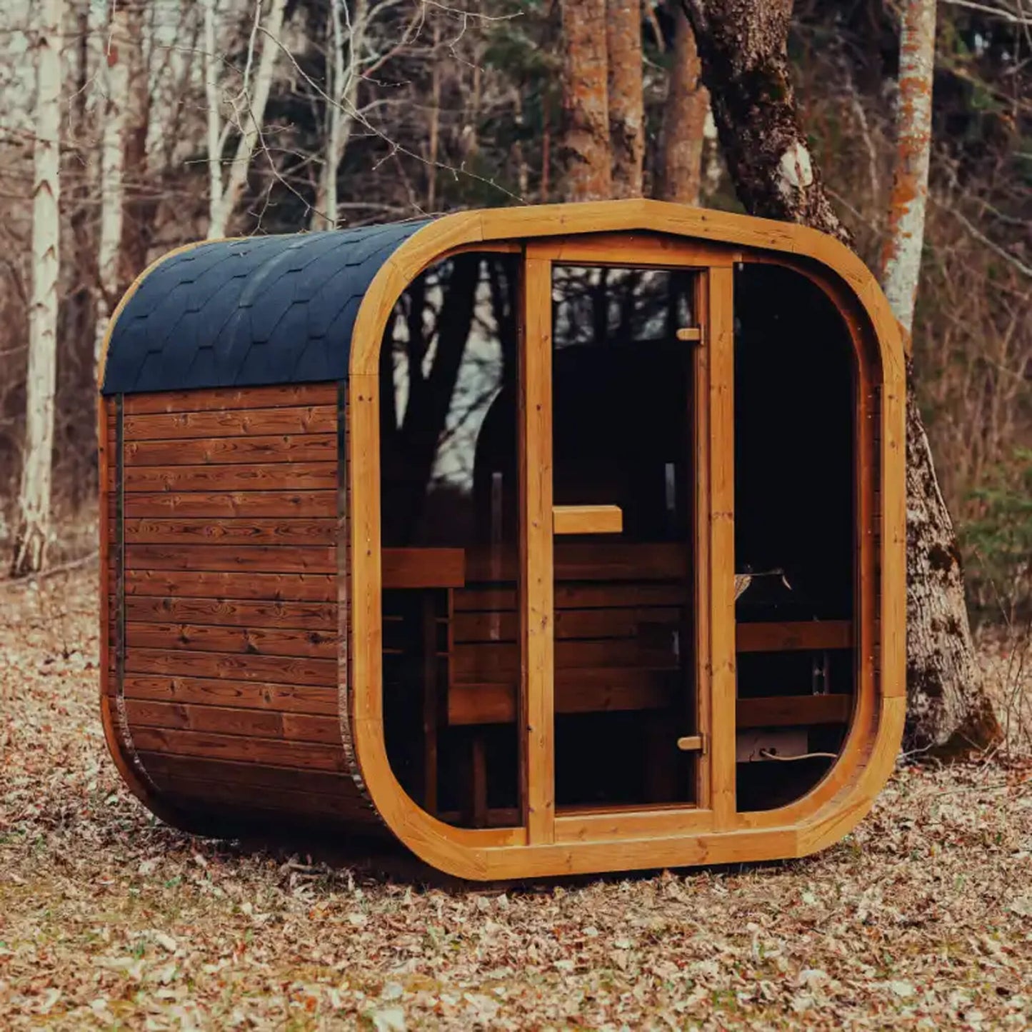 Premium 4-Person Outdoor Scandinavian ThermoWood Cube Sauna Kit With LED Lighting (SAK25470)