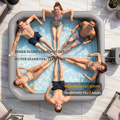 Premium 77-Inch Portable 6-Person Natural Stone Design Inflatable Square Hot Tub W/ 180 Massage Jets (SAK86251)