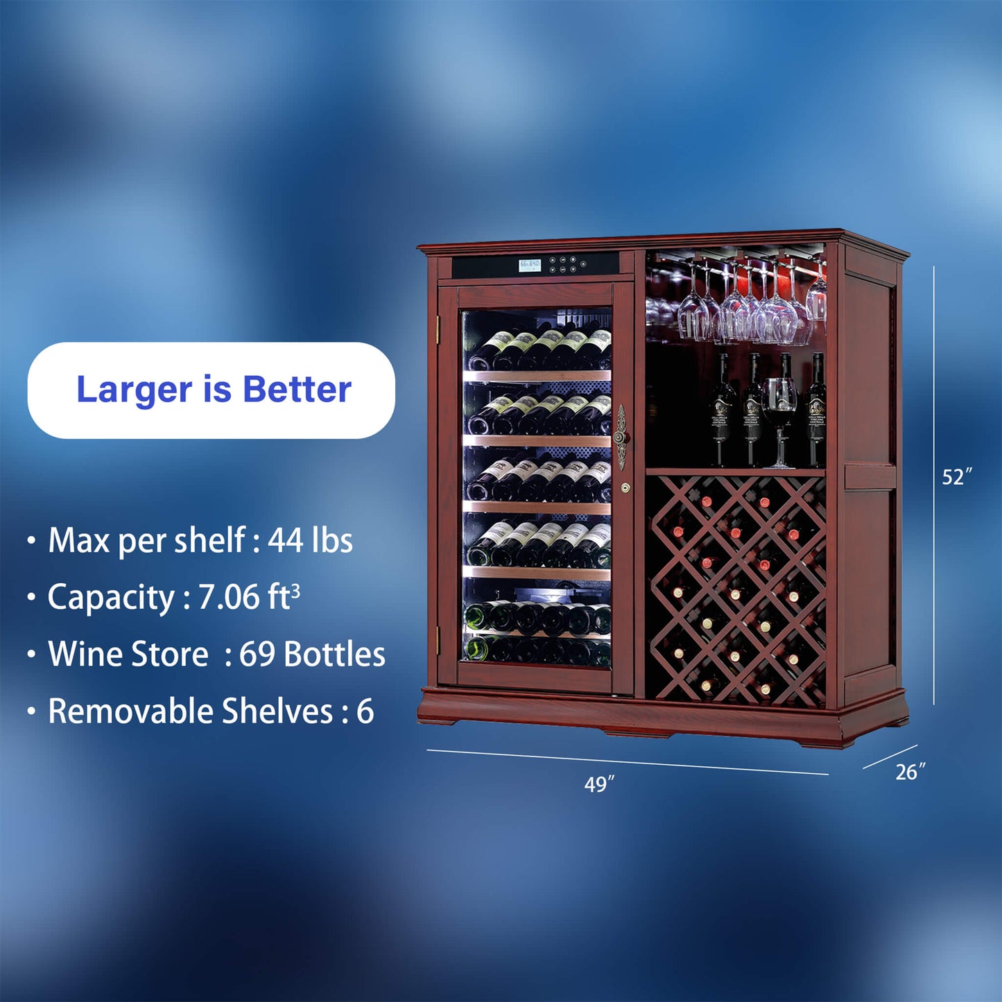 Nuvia 69-Bottle Wooden Wine Cooler Cabinet With Built-In Storage (SAK17539)