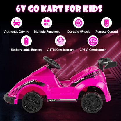 Premium 6V Kids Go Cart with Remote Control and Safety Belt in Pink - Built to Last