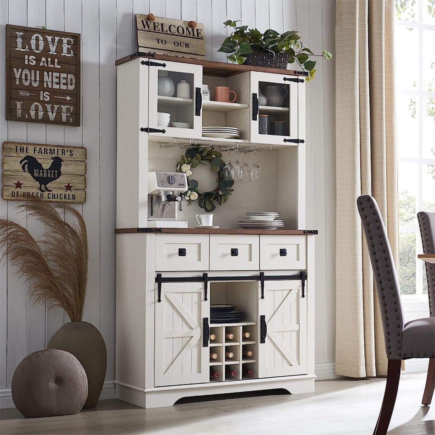 Nuvia Premium 72-Inch Home Bar Wine Cabinet W/ Sliding Barn Door (SAK12947)
