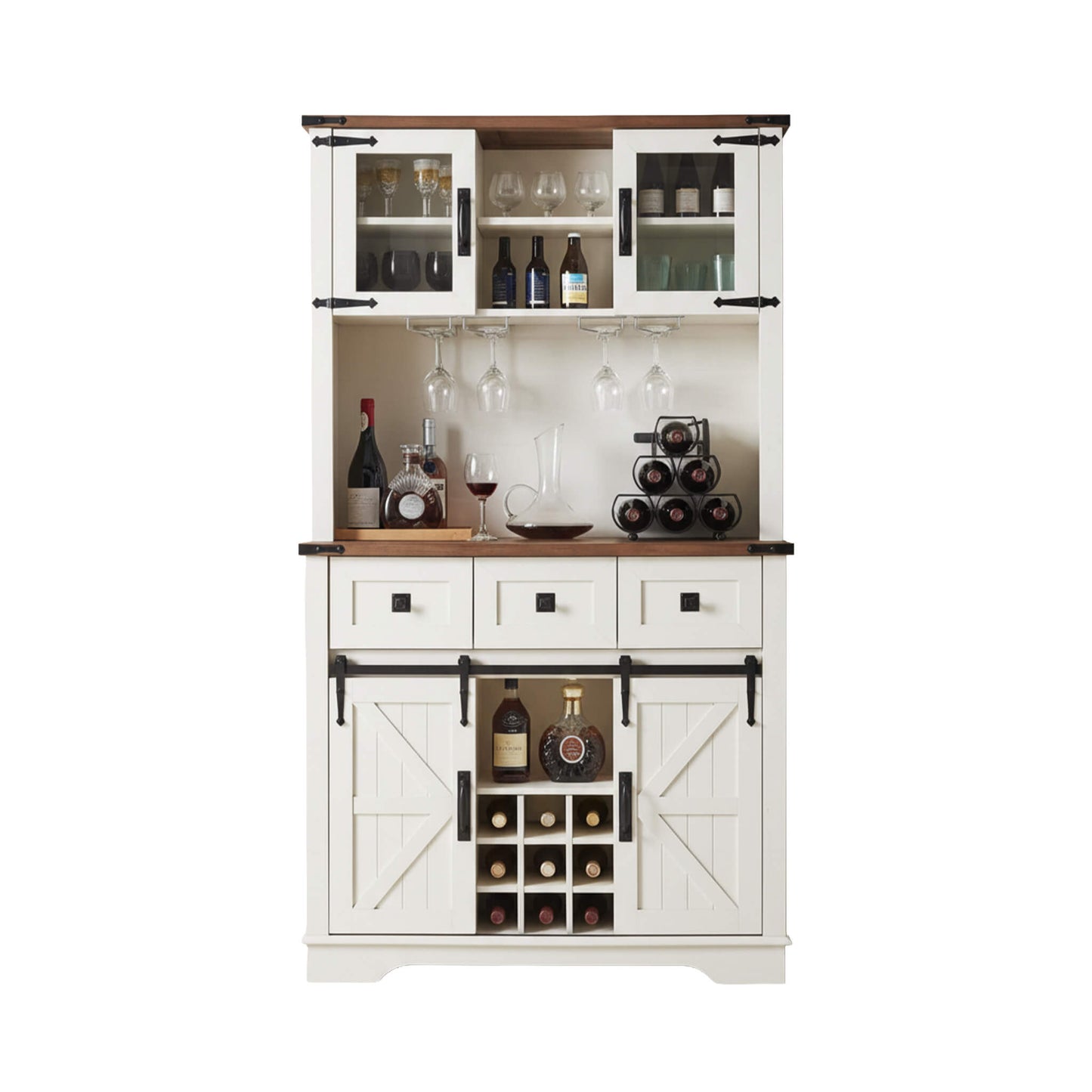 Nuvia Premium 72-Inch Home Bar Wine Cabinet W/ Sliding Barn Door (SAK12947)