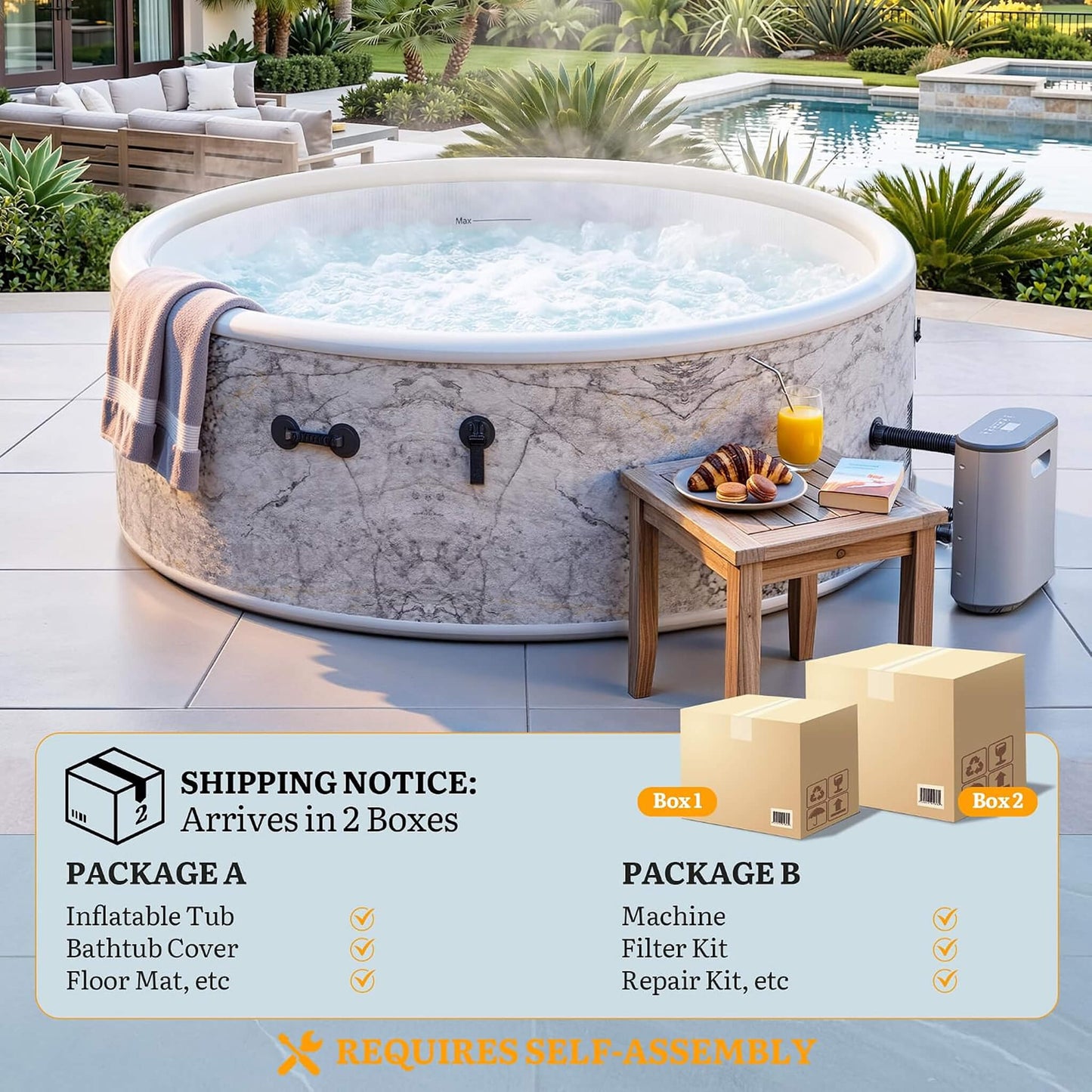 Premium 85-Inch Inflatable 8-Person Drop-Stitch Hot Tub W/ 220 Massage Jets (SAK78596)